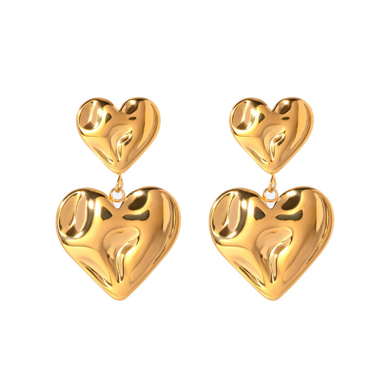 Grainy Hearts Earrings Gold