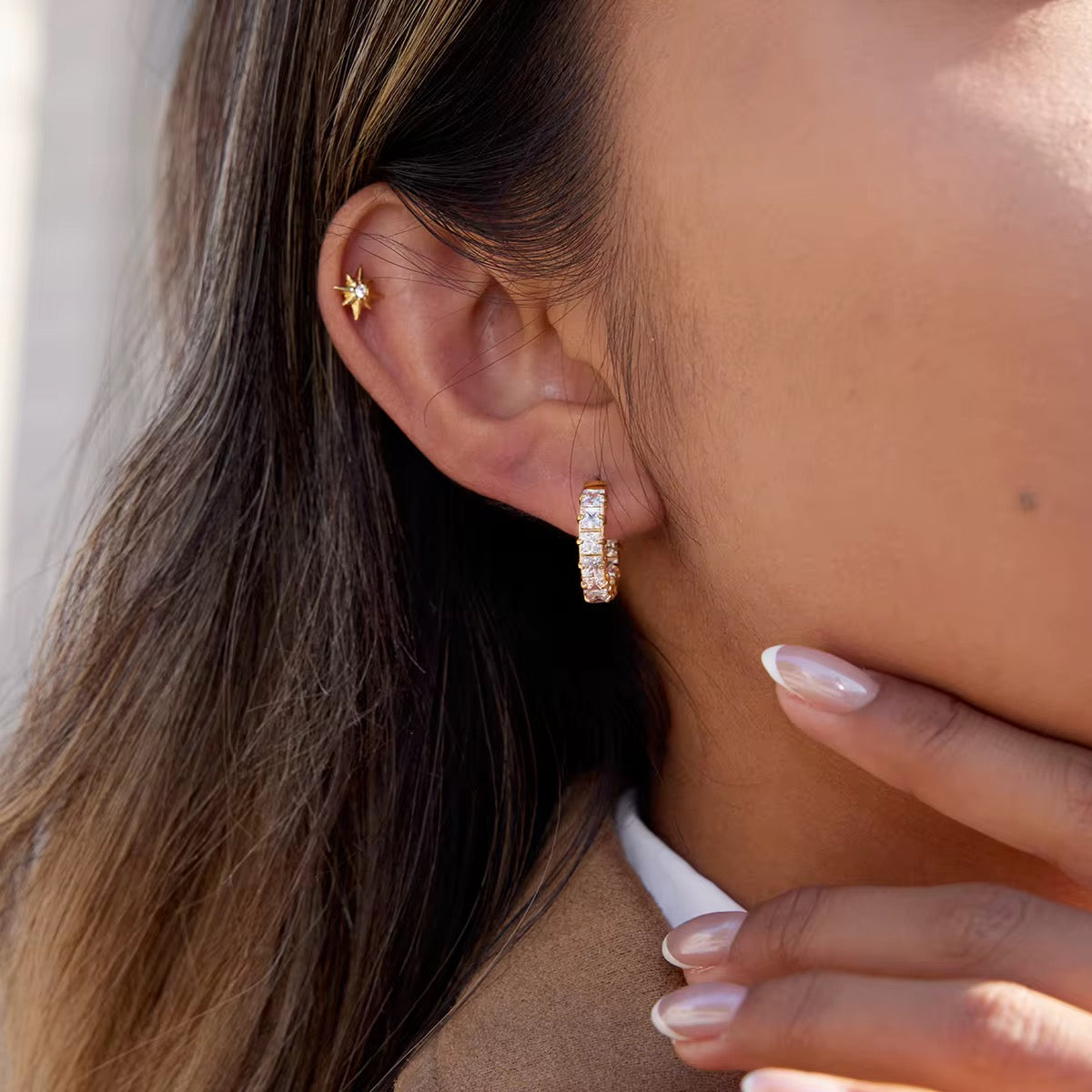 Diamond Band Tennis Earrings Silver