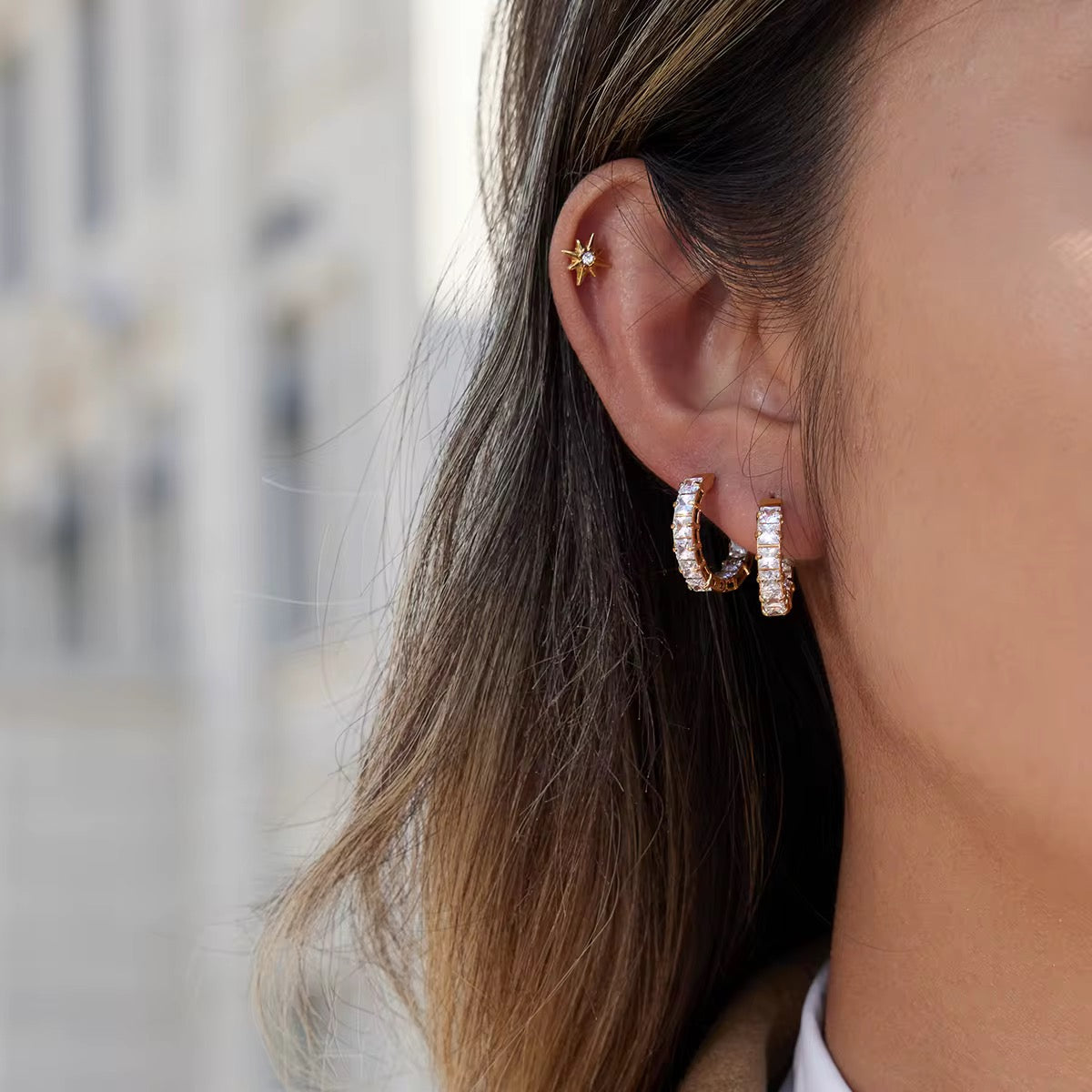 Diamond Band Tennis Earrings Silver