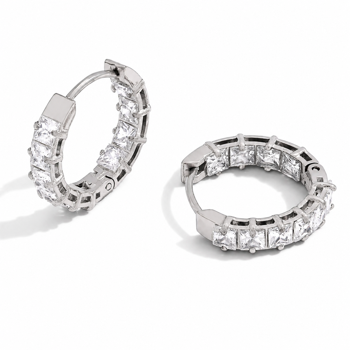 Diamond Band Tennis Earrings Silver