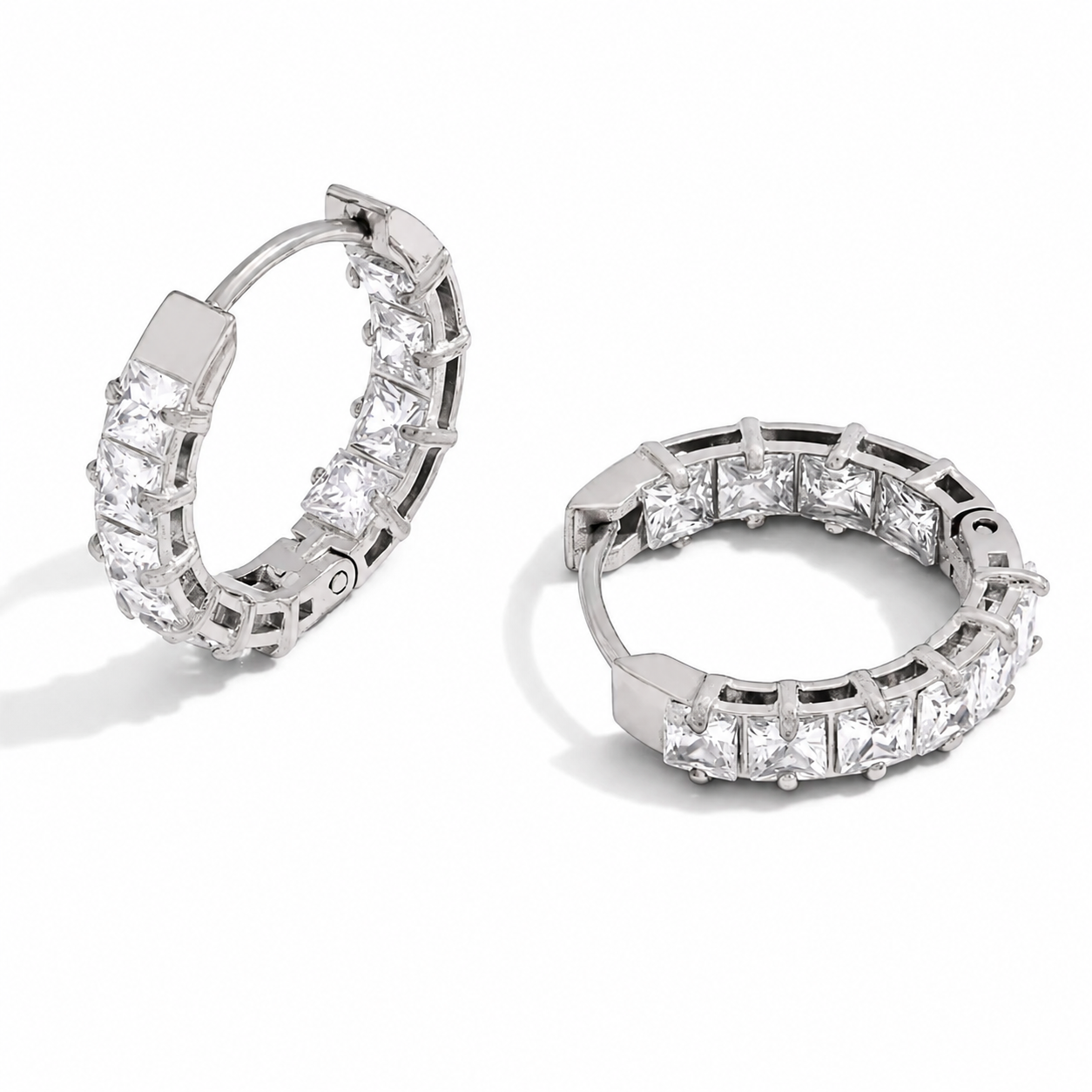 Diamond Band Tennis Earrings Silver