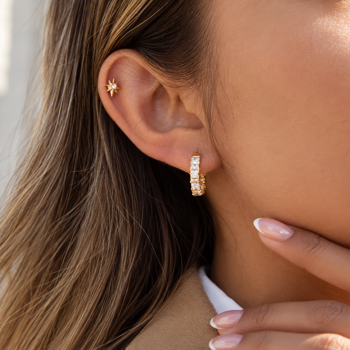 Diamond Band Tennis Earrings Gold