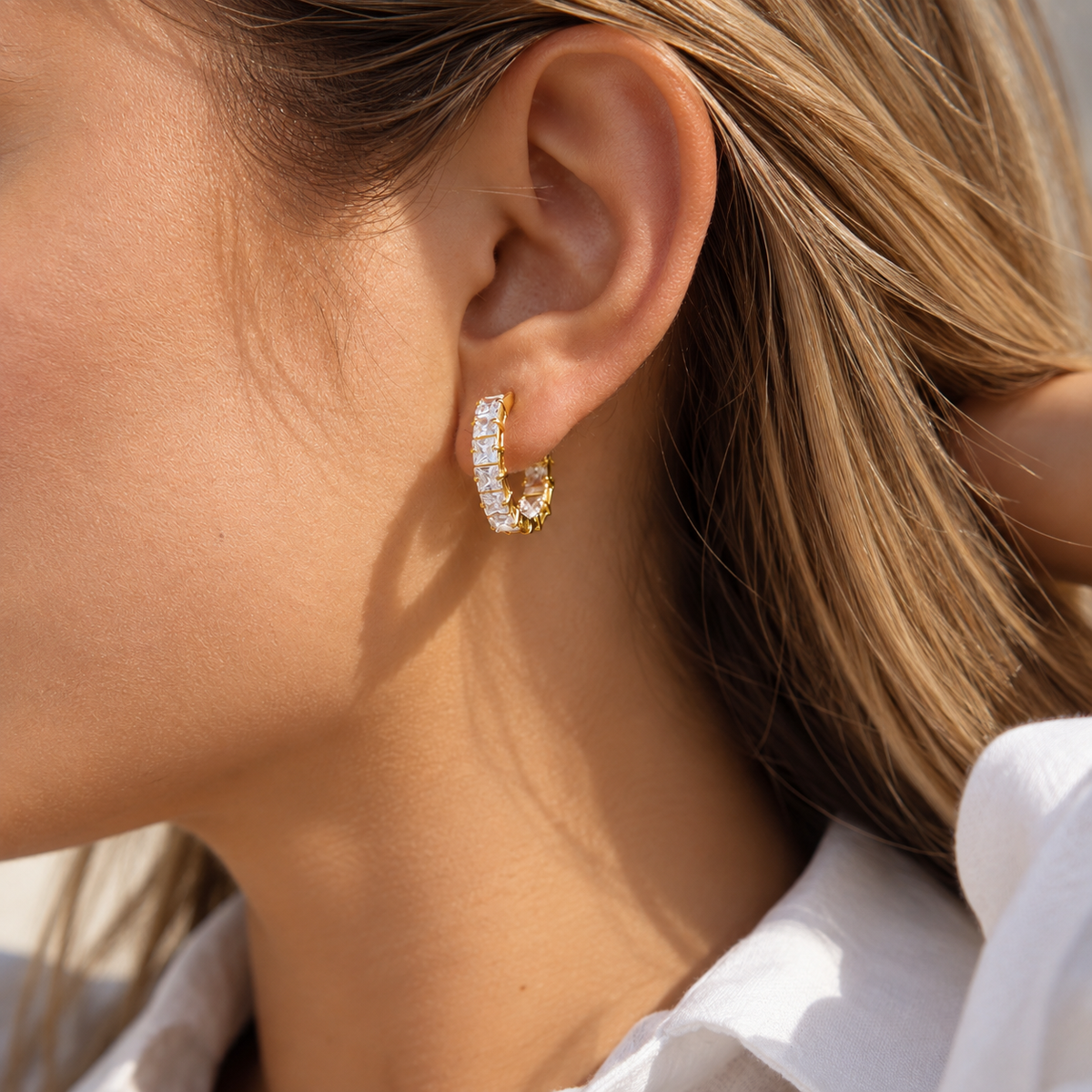Diamond Band Tennis Earrings Gold
