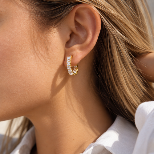 Diamond Band Tennis Earrings Gold